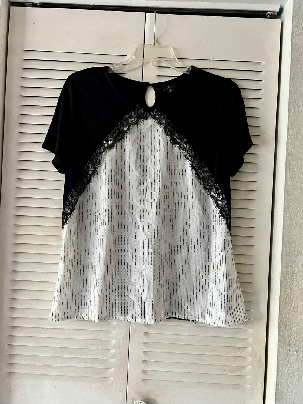 Worthington Black and White Lace-Trim Short Sleeve Women's Top